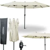 deluxe4home XXL Doppelsonnenschirm 450cm x 260cm mit Handkurbel Creme