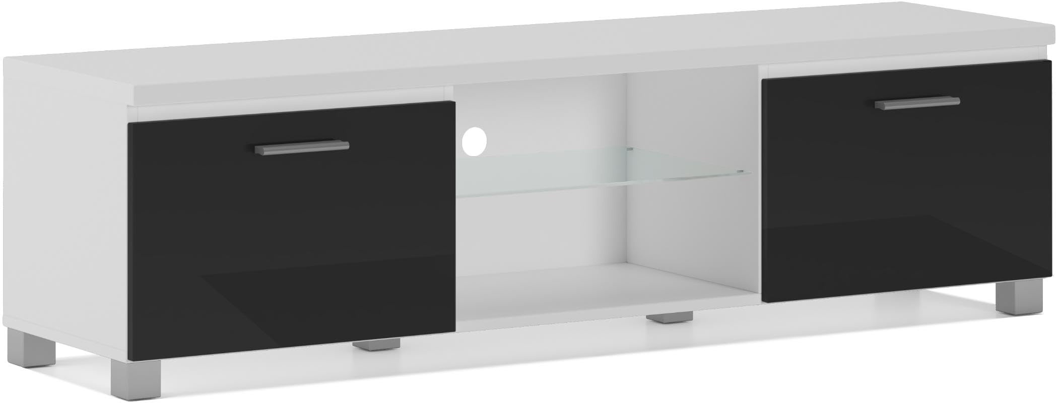 Skraut Home - Modularer TV-Schrank für Wohnzimmer - 42 x 150 x 40 cm - Integriertes LED-Beleuchtungssystem - Geeignet für 32/40/50/55/60/65" Fernseher - Tür mit Griff - Glasregal