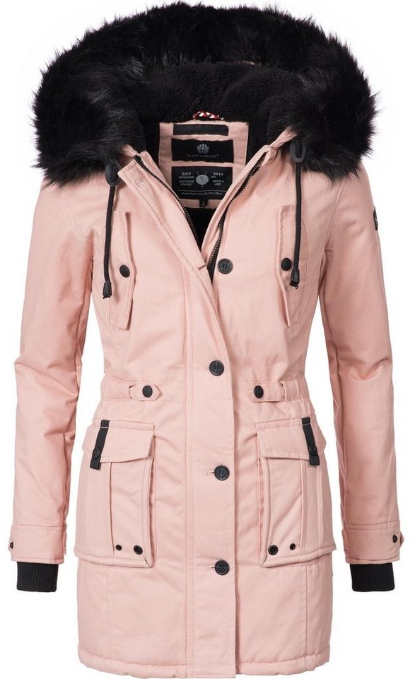 Navahoo Wintermantel Luluna edler Baumwoll Parka mit Fellimitat rosa XL (42)