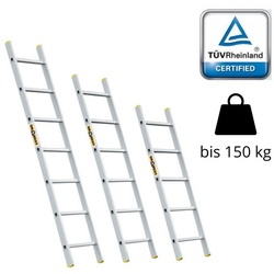 nm_trade Anlegeleiter Aluleiter 1×5 1×6 1×7 Stufen Anlegeleiter 150 kg TÜV-Zertifikat, Gartenleiter, 1×5 1×6 1×7 Stufen, Aluleiter, rutschfeste Füße 1×6