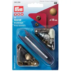 Prym 390299 Nähfrei-Druckknopf Anorak, 15 mm altmessing,