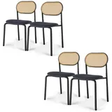 FUROKOY Stuhl Esszimmerstuhl Rattanstuhl Küchenstühle mit Rattan-Rückenlehne (Set, 4 St), Kunstleder,4er Set,Metallbeine,Schwarze schwarz 47.75 cm x 79.75 cm x 46 cm