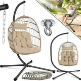 Kesser Hängesessel Jungle Mit Gestell Stahl Hängekorb Sessel Inkl. Großen Kissen + Decken Halterung - Hängeschaukel Hängesitz Indoor - Outdoor Schaukel Beige - Kesser