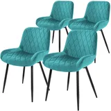 ML-Design 4er Set Esszimmerstühle, Petrol, Sitzfläche aus Samt, Metallbeine, Esszimmerstuhl mit Rücken- und Armlehnen, Küchenstühle Küchenstuhl Wohnzimmerstühle Wohnzimmerstuhl Polsterstuhl Stühle