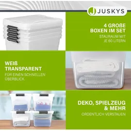 Juskys Aufbewahrungsbox mit Deckel - 4er Set Kunststoff Boxen 60l - Box stapelbar, transparent