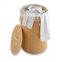 Relaxdays 2 x Wäschekorb Bambus rund creme