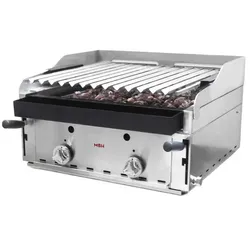 MBH - MAQUINARIA BAR HOSTELERIA MBH - Professioneller Gas Lavasteingrill 60 cm. Industrie-Grill mit Edelstahl-Grill und Lätzchen für Bar, Restaurant und Catering.