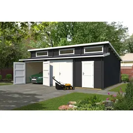 Lasita Maja Lasita Garage Hawaii Set mit Holztoren 780 cm x 520 cm Carbongrau