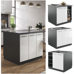 Vicco Kücheninsel Küchenblock Einbauküche Fame-Line Anthrazit Weiß 90 cm modern Hochglanz Küchen Schränke Regalunterschrank Küchenunterschrank Regalinselunterschrank Softclose-Scharnier Küchenmöbel