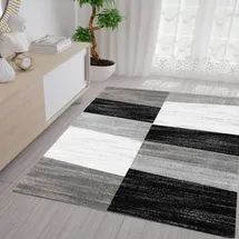 Vimoda Teppich Geometrisches Kachel Muster Meliert in Grau Weiß und Schwarz, Maße:80x150 cm
