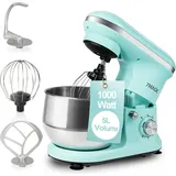 7MAGIC Küchenmaschine, Knetmaschine mit 5L Schüssel, 1000W Profi Küchenmaschine mit Knethaken und Schneebesen, Universal Küchenmaschine mit 6 S... - Grün