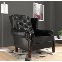 JVmoebel Ohrensessel, Ohrensessel Sessel Fernseh Design Polster Sofa Couch Chesterfield Leder 1 Sitzer schwarz