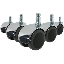 5x Design-Rollen ROLO LUX 11mm / 50mm Büro-Stuhl-Rollen für Hartböden Chrom (5er Pack) hjh OFFICE
