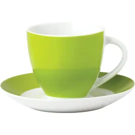 VAN WELL Untertasse VAN WELL "Teller Set, Vario", grün (grün, weiß), B:15,5cm H:6,5cm T:15,5cm Ø:14,5cm, Porzellan, Speiseteller, Porzellan, spülmaschinen- und mikrowellengeeignet, Ø 14,5 cm