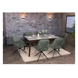 Mendler 2er-Set Esszimmerstuhl HWC-N73, Küchenstuhl, drehbar Auto-Return, Stoff/Textil Chenille (490g/m2) Öko-Tex ~ grün