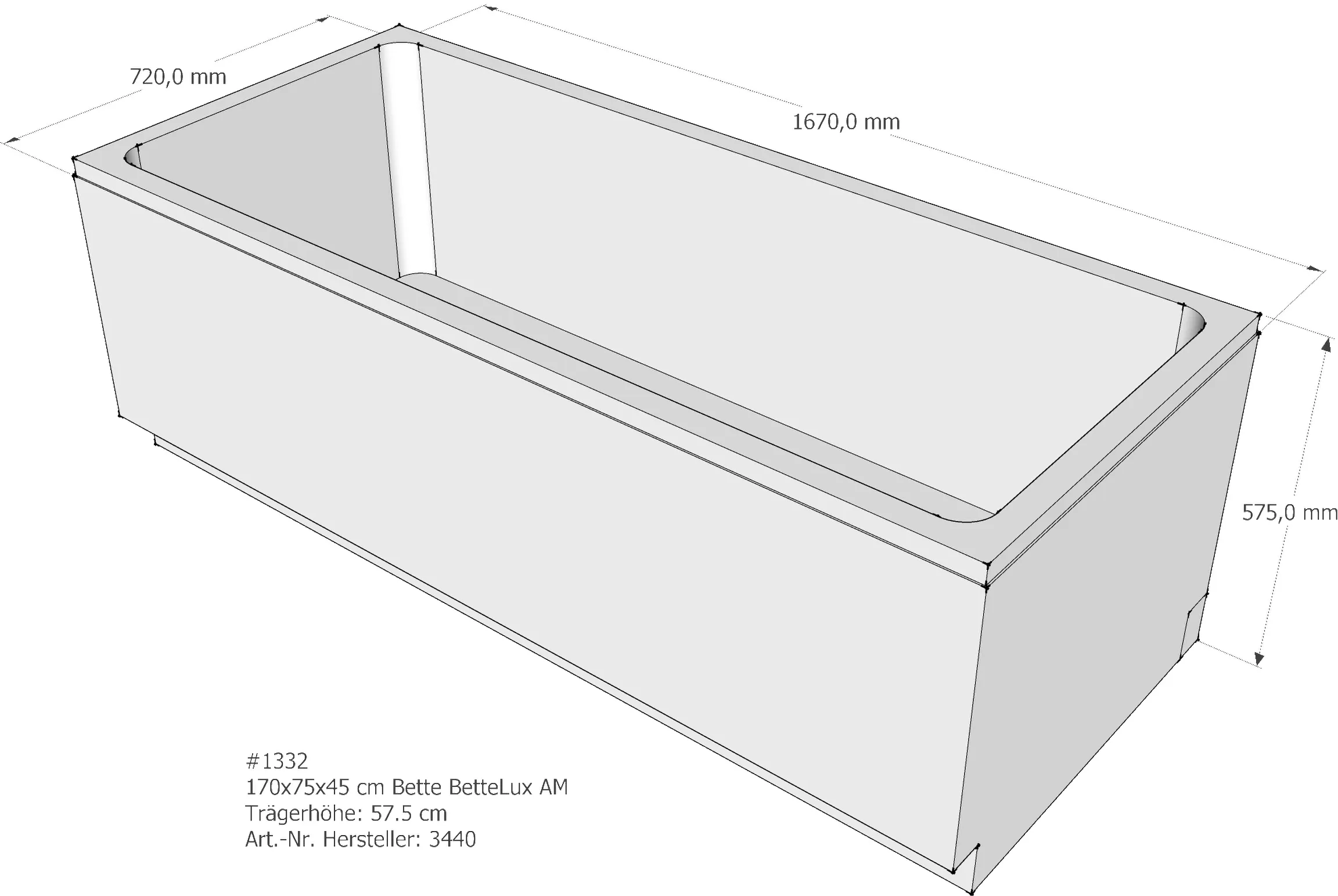 Wannenträger Bette BetteLux 170x75x45 cm AM375