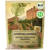 NaturaleBio Ashwagandha Powder Organic 500 g. 100% Pure Root from India (Withania somnifera). Vegan, Gluten Free, Organic Certified. Indian Ginseng for Powder Tea, Smoothies & Golden Milk