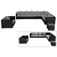 OUTFLEXX Loungemöbel-Set, schwarz, Polyrattan, für 8 Personen, wasserfeste Kissenbox