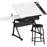 Yaheetech - Zeichentisch Architektentisch Verstellbarer Tischplatte Schreibtisch Schülerschreibtisch mit Hocker und Schubladen Höhenverstellbar