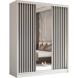 AX Living Schwebetürenschrank, Weiß, Schwarz, Kunststoff, Teilmassiv,Kiefer, Rechteckig, 180x216x61 cm, Hergestellt in Europa, FSC Mix, Reach, Schlafzimmer, Kleiderschränke, Schwebetürenschränke