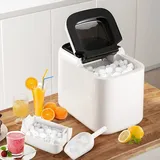 KOMFOTTEU Eiswürfelmaschine von 15 kg/24H, Eiswürfelbereiter mit 2 Würfelgrößen, 2L Wassertank, Selbstreinigungsfunktion, Ice Maker mit Eisschaufel & Korb, für Party, Küche, Büro, Bar, Weiß