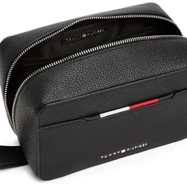 Tommy Hilfiger Kulturbeutel TOMMY HILFIGER "TH CENTRAL WASHBAG", Damen, Gr. B/H/T: 21cm x 12,5cm x 10,5cm, schwarz, Lederimitat, unifarben, Taschen Kulturbeutel, Reise, Geschäftsreise, Men-Minibag mit Handschlaufe