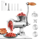 Huanyu Manuelle Fleischwolf aus Edelstahl mit Wurstfüllvorrichtung und Keksaufsatz Spülmaschinenfester Handfleischwolf für Rindfleisch, Schweinefleisch und Gemüse Fleischwölfe (Nr. 8)