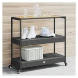 vidaXL Barwagen 3 Böden Schwarz Poly Rattan und Massivholz Akazie
