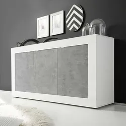 Moderne Esszimmer Kommode in Weiß und Beton Grau drei Türen