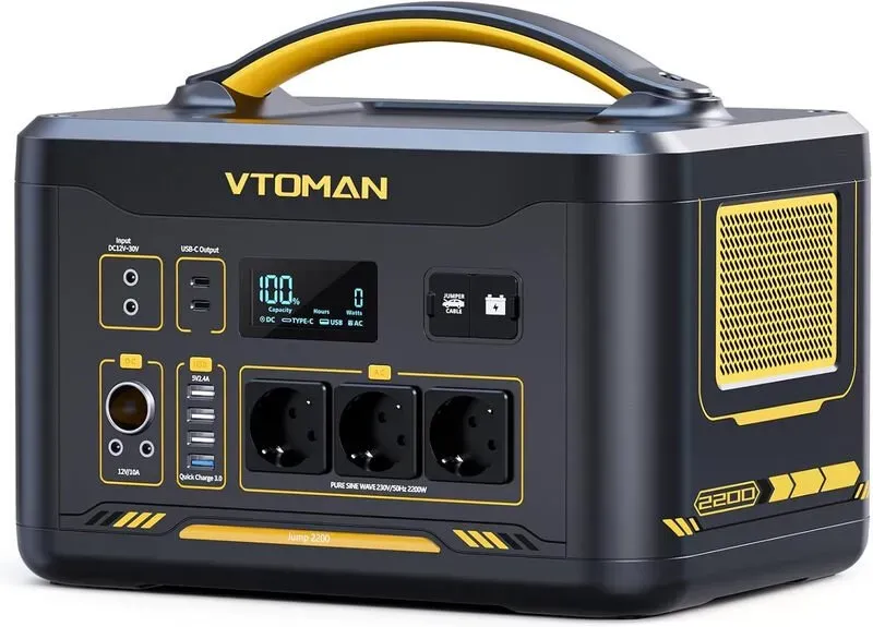 VTOMAN Jump 2200 Tragbare Powerstation 2200W(Spitzenleistung 4400W) - 1548Wh LiFePO4 Solar-Generator 2200W Dauerleistung Batterie-Generator, Doppelte PD 100W Type-C, Kapazität erweiterbar bis 3096Wh