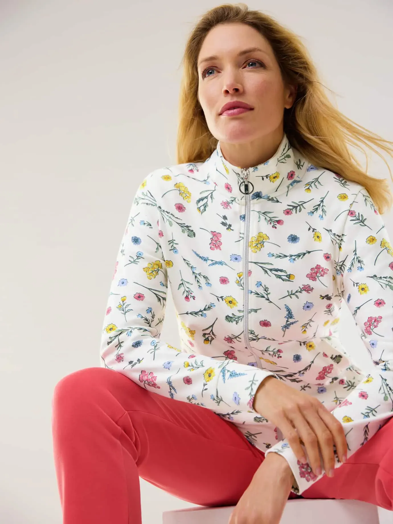 Walbusch Damen Baumwollstretch Jacke Weiß gemustert