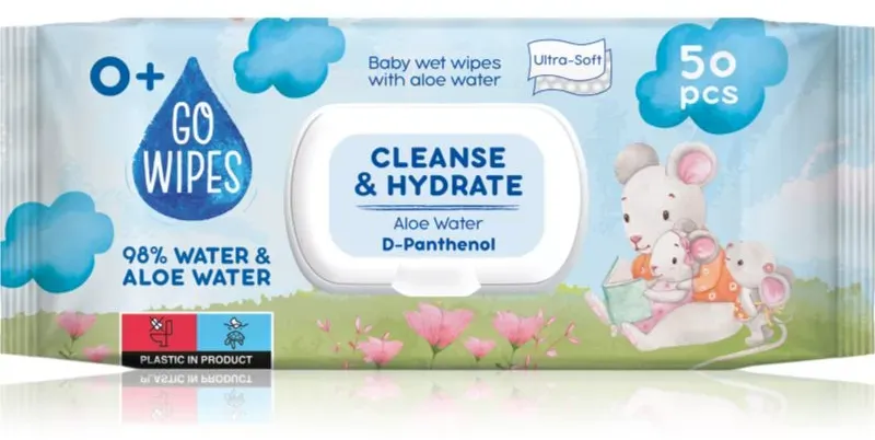 GoWipes Cleanse & Hydrate sanfte Feuchttücher für Kleinkinder für empfindliche Oberhaut Aloe Vera 0+ 50 St.