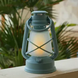 LED Sturmlaterne Grubenlampe Laterne mit Flammeneffekt flackernd Retro Stil blau
