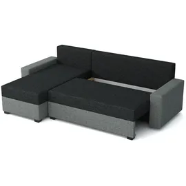 Fun Möbel Ecksofa Schlafsofa Sofa HEDVIG Kunstleder/Stoff Weiß- Schwarz Ottomane Links