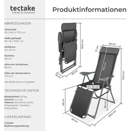 Tectake 2er Set Gartenstuhl Jana 146,5 x 59 x 117,5 cm dunkelgrau