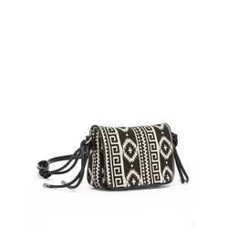 Umhängetasche LASCANA "Crossbody Bag", Damen, Gr. B/H/T: 19cm x 14cm x 5cm, schwarz-weiß (schwarz, ecru), Textil, bedruckt, ethno, gemustert, Taschen, im Ethno Look, Minibag, Handtasche, Schultertasche, Tragetasche VEGAN