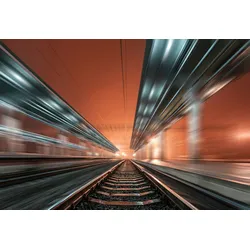 Fototapete PAPERMOON "Tunnel mit Schienen", bunt, B:3,50m L:2,60m, Vlies, Tapeten