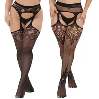 MANZI 2 Paar Strapstrümpfe für Damen Große Größen Sexy Muster Strumpfhosen Elastisch Schwarz Halterlose Netzstrümpfe,Diamond & Irregular - Einheitsgröße