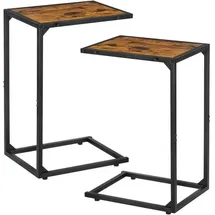 luxuskollektion 2er-Pack Beistelltische Holz-Metall C-Form Wohnzimmer