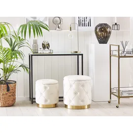 Beliani Pouf mit Stauraum 2er Set PUEBLO Samtstoff Weiß
