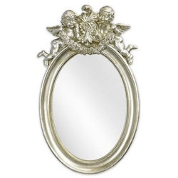 Casa Padrino Barock Spiegel Silber 29,2 x H. 49,3 cm - Antik Stil Wandspiegel mit dekorativen Engelsfiguren - Wohnzimmer Spiegel - Garderoben Spiegel - Barock Möbel