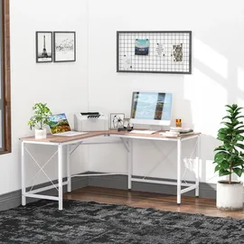 Homcom Eckschreibtisch Winkelschreibtisch natur Schwarz - weiss
