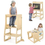 Costway Kindertisch 3 in 1 klappbar ab 1 Jahr Holz beige