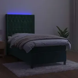 vidaXL Boxspringbett mit Matratze & LED Dunkelgrün 90x190 cm Samt