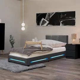 Home Deluxe - LED Bett Asteroid - Dunkelgrau, 90 x 200 cm - Inkl. Lattenrost I Polsterbett Design Bett inkl. Beleuchtung - Dunkelgrau