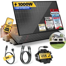 Balkonkraftwerk 1000W/800W Solaranlage mit Garten Halterung Steckerfertig Komplettset Photovoltaik Anlage 800W, Kabellänge: 5m