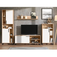Wohnwand Modern Weiß Eiche Holz Schrankwand Anbauwand Wohnzimmer TV Homestyle4u
