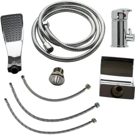 MuCoLa 3 Loch Set Badewannenarmatur Wannenrand Hahn Chrom Armatur Wasserfall Handbrause