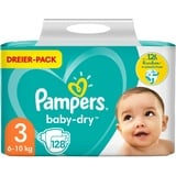 Pampers Baby-Dry Größe 3, 128 Windeln, bis zu 12 Stunden Rundumschutz, 6-10kg