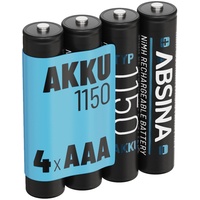 ABSINA Akku AAA 1150 - 4x NiMH min. 1050mAh Akkus Batterien ideal für Telefon